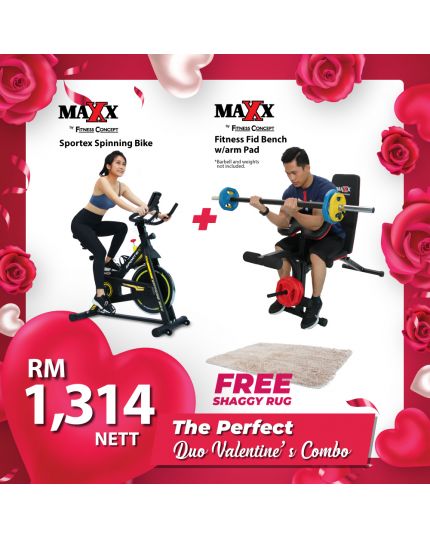 VALENTINE&#039;S PROMO PACKAGE C [MAXX SPORTEX SPINNING BIKE + MAXX FITNESS FID BENCH W/ARM PAD + SHAGGY RUG]